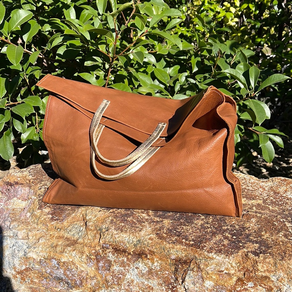 Clare V Tan Leather Tote with Gold Handles